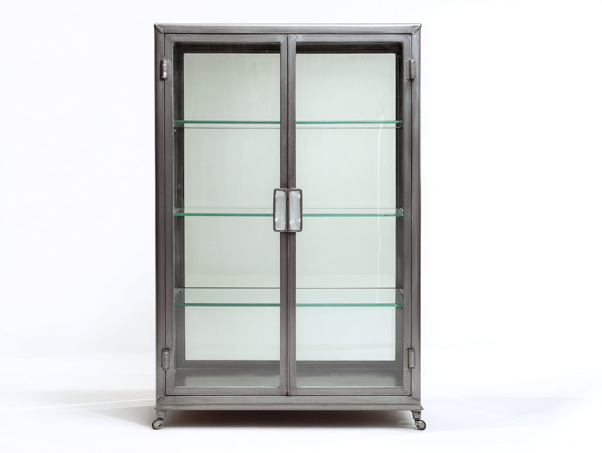 Vitrine - métal-verre - 96x40x158 cm - gris argenté - industriel