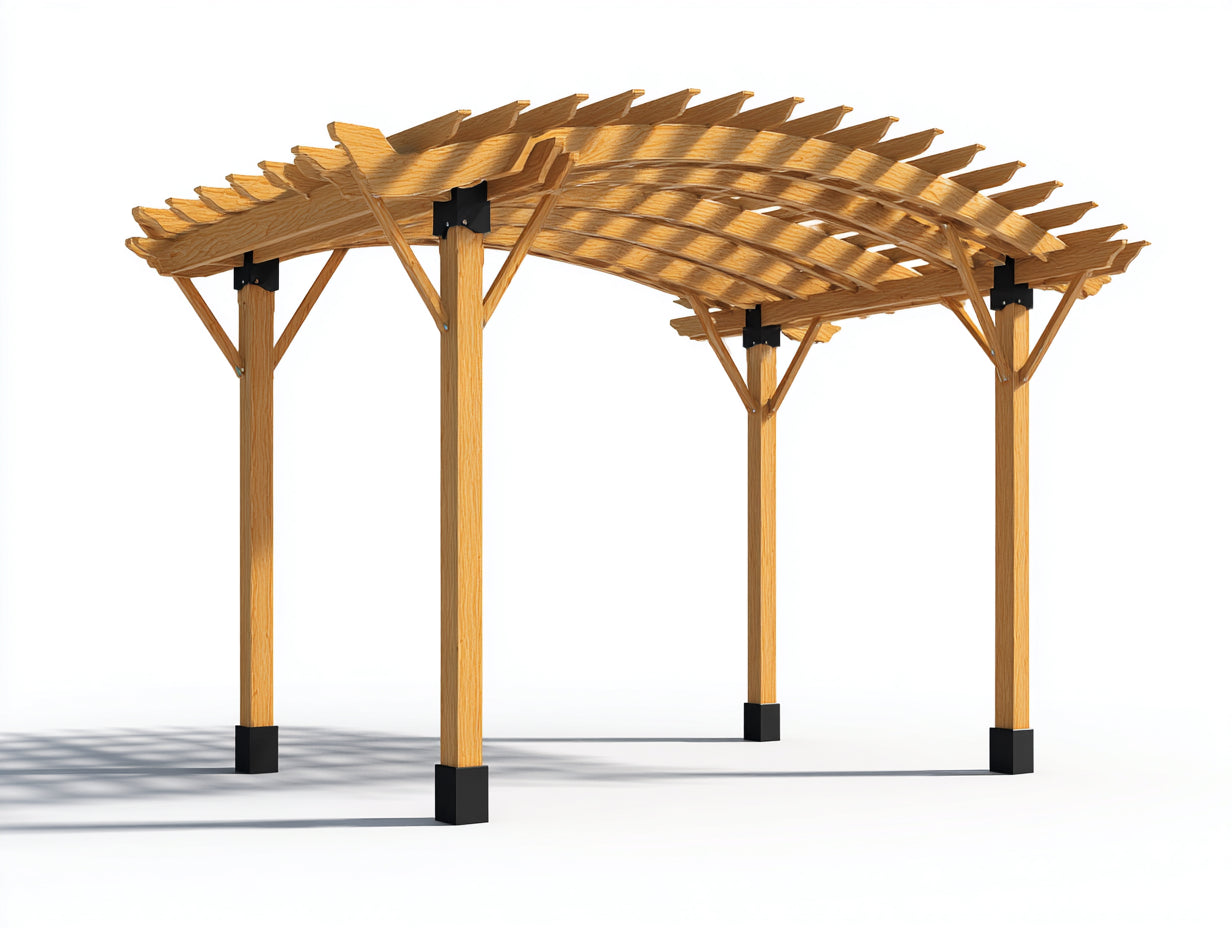 Tonnelle de jardin - bois-métal - 420x320x285 cm - naturel-noir - pergola arquée
