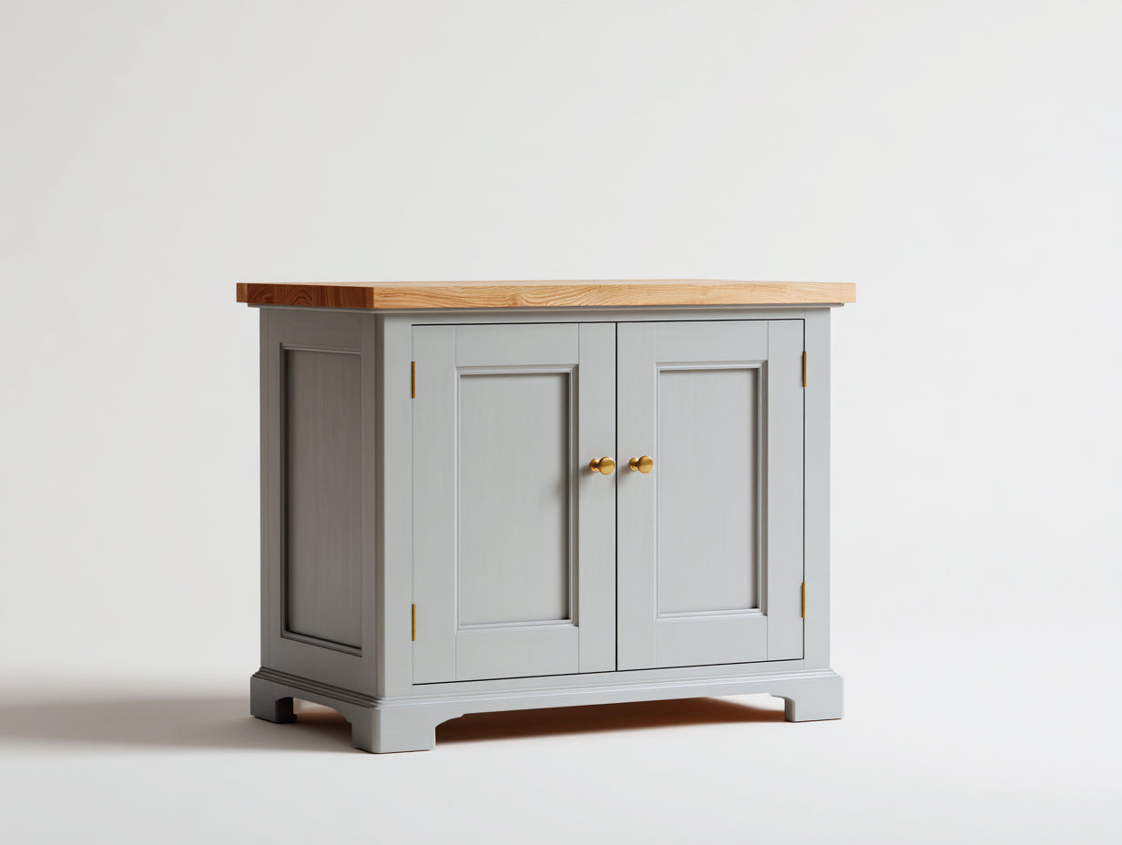 Buffet-MDF-bois-métal-102x48x88 cm-gris perle-naturel-style classique