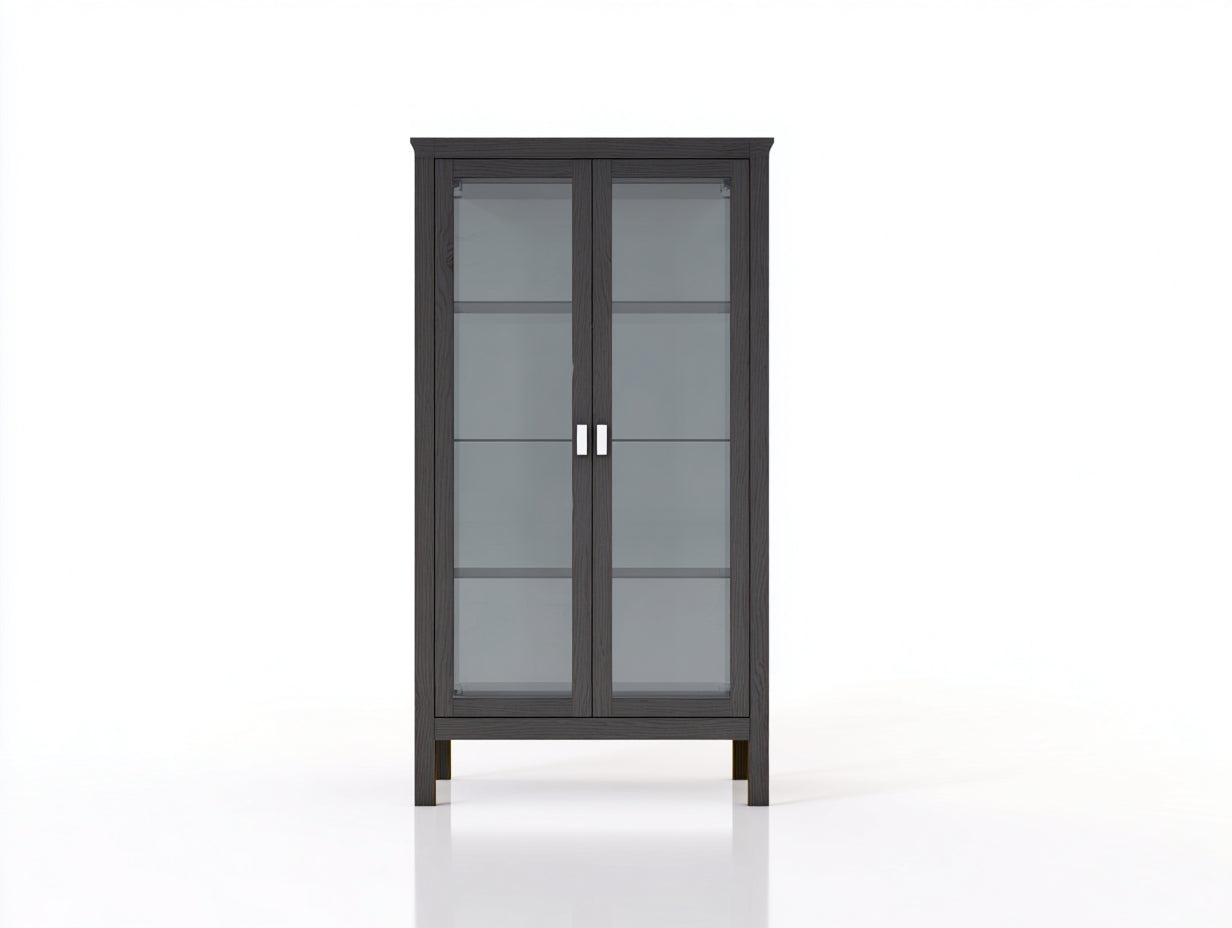 Vitrine-Bois-Verre-86x34x162 cm-gris foncé-style minimaliste