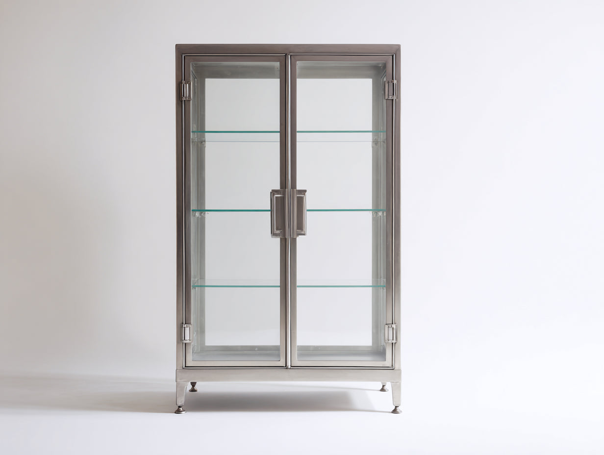 Vitrine - métal-verre - 82x36x145 cm - argenté - industriel