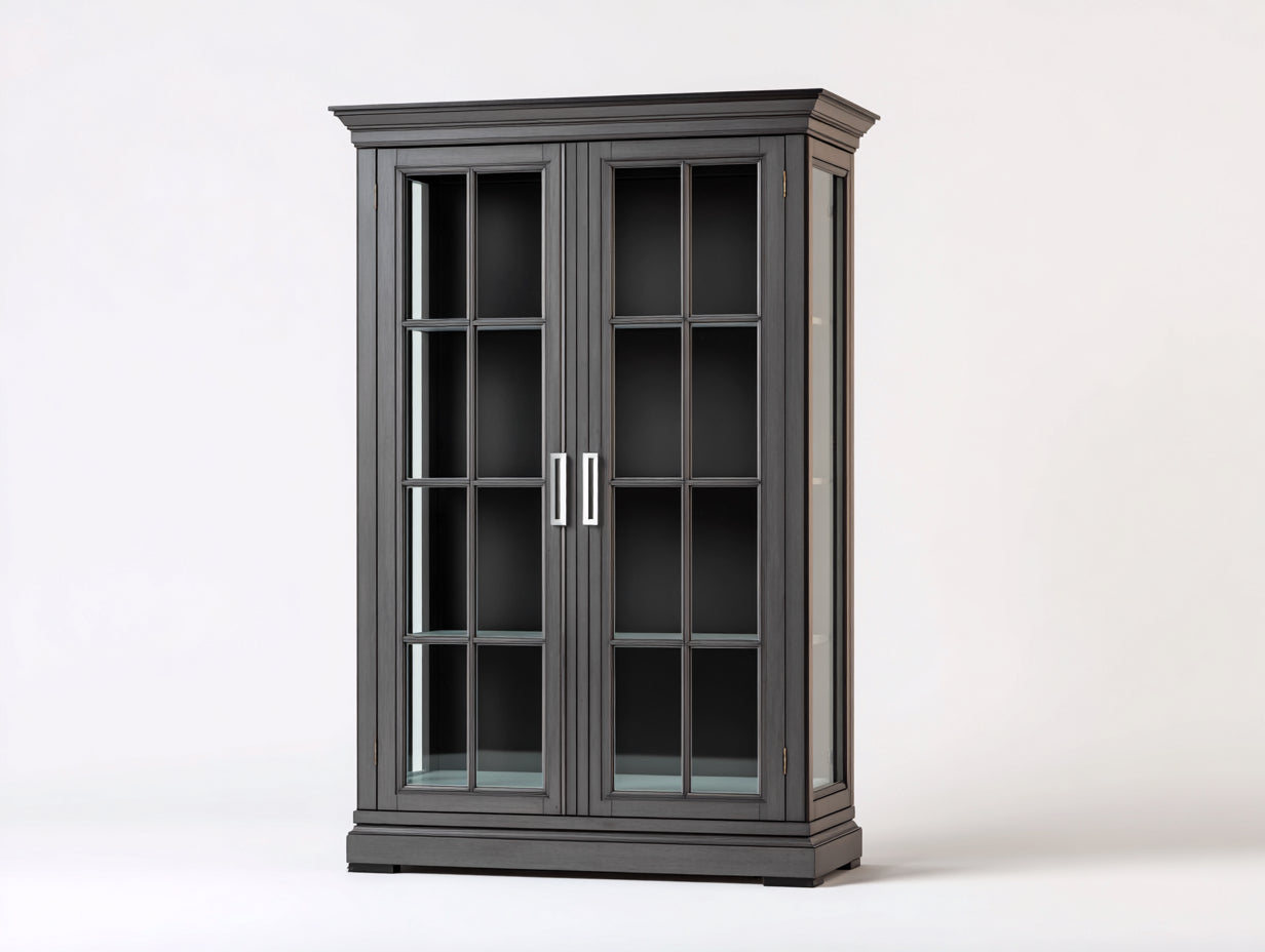 Vitrine-Bois-Verre-123x43x178 cm-gris brun-style classique