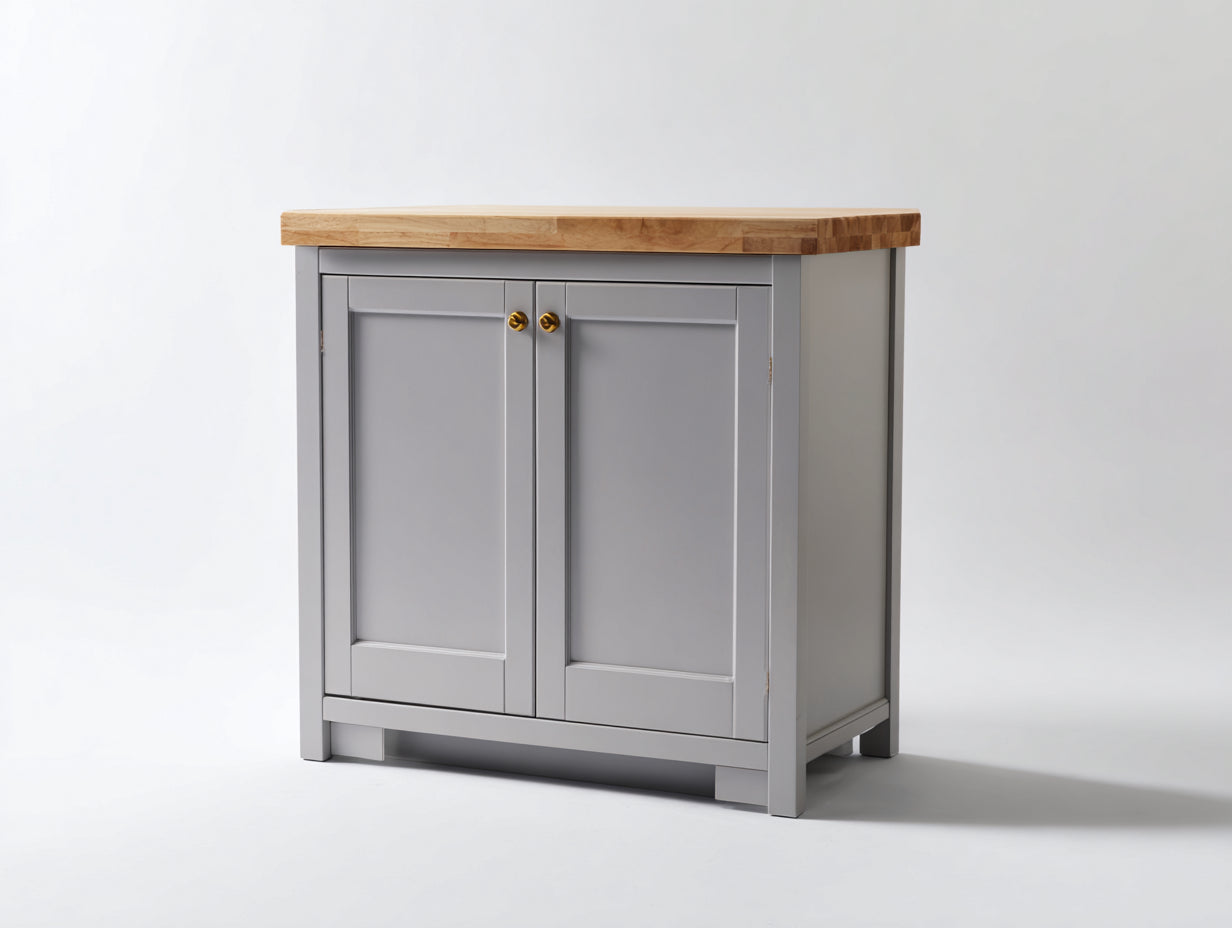 Buffet-MDF-bois-métal-92x44x90 cm-gris perle-naturel-style campagne
