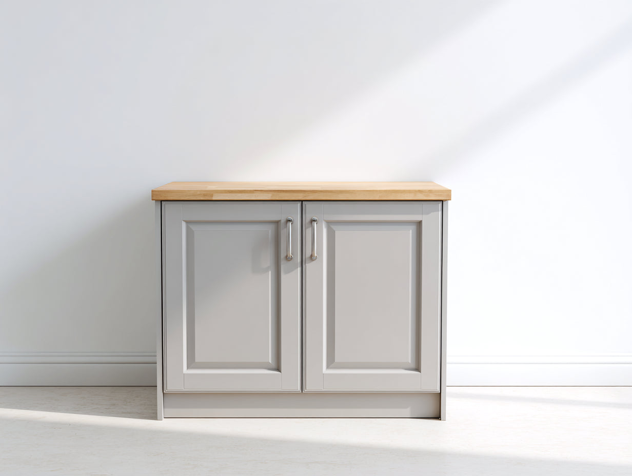 Buffet-MDF-bois-métal-110x45x82 cm-gris clair-naturel-style campagne