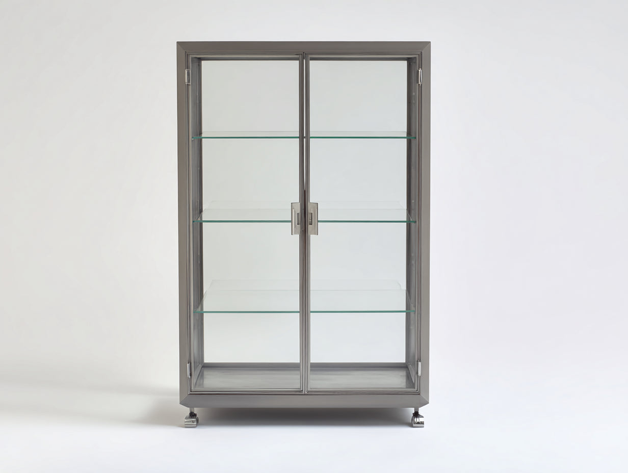 Vitrine - métal-verre - 92x38x166 cm - gris argenté - contemporain
