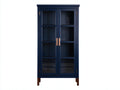 Vitrine-Bois-Verre-96x36x168 cm-bleu nuit-marron-style moderne
