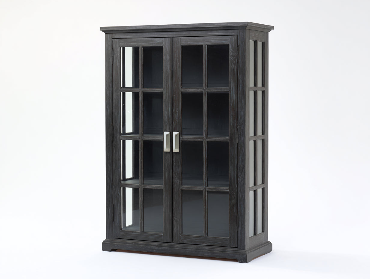 Vitrine - bois-verre - 102x42x172 cm - gris foncé - classique