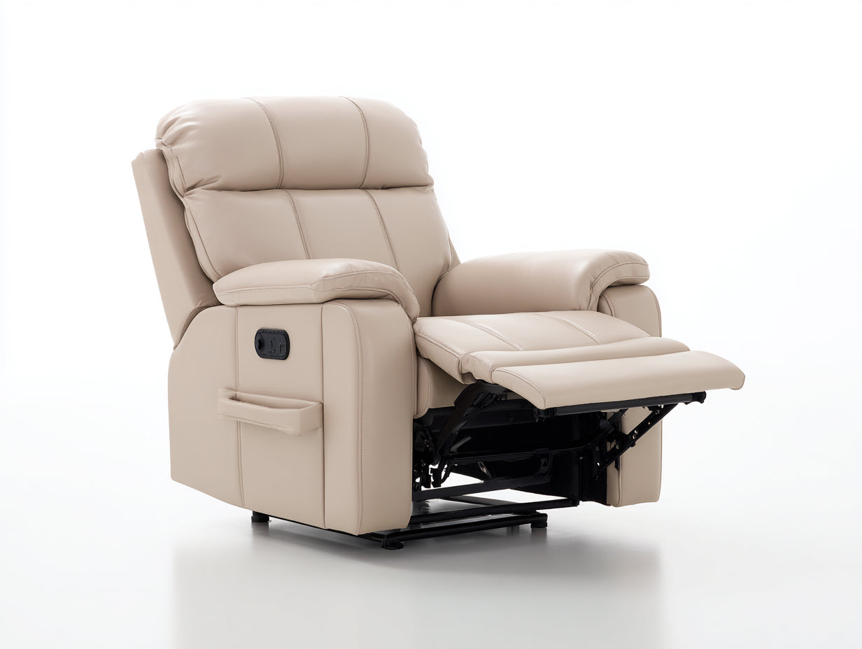 Fauteuil relax-Cuir synthétique-106x90x105 cm-beige-style contemporain