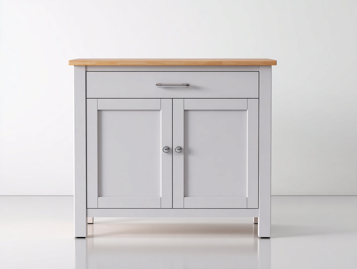 Buffet-MDF-bois-métal-90x42x88 cm-blanc froid-naturel-style classique
