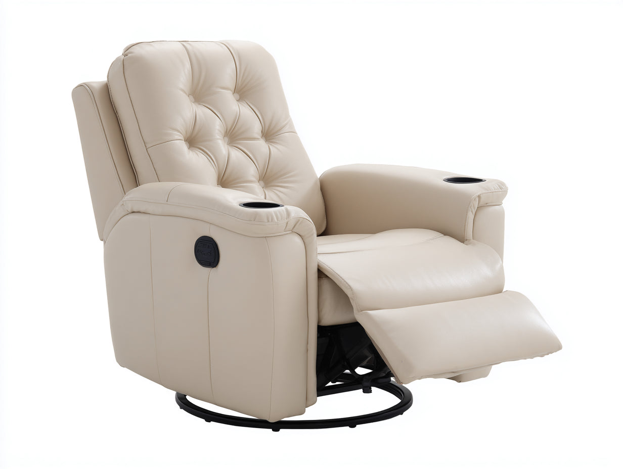 Fauteuil relax-Cuir synthétique-101x88x103 cm-beige-style capitonné