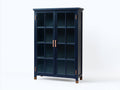 Vitrine-Bois-Verre-108x38x166 cm-bleu nuit-marron-style contemporain