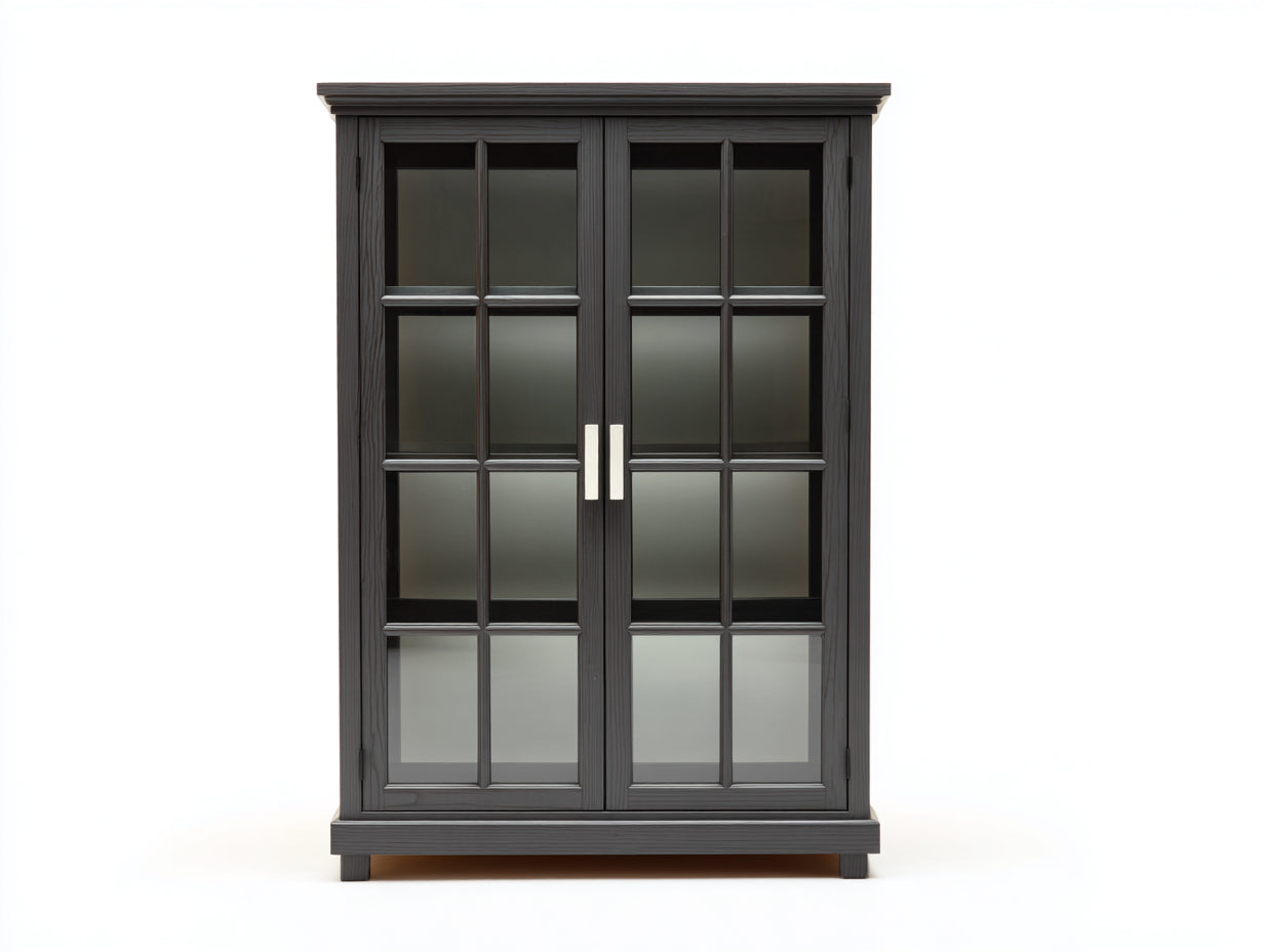 Vitrine-Bois-Verre-112x40x169 cm-gris foncé-style moderne