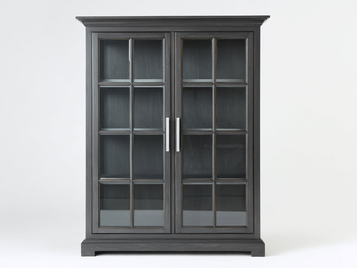 Vitrine - bois-verre - 108x41x178 cm - gris foncé - traditionnel
