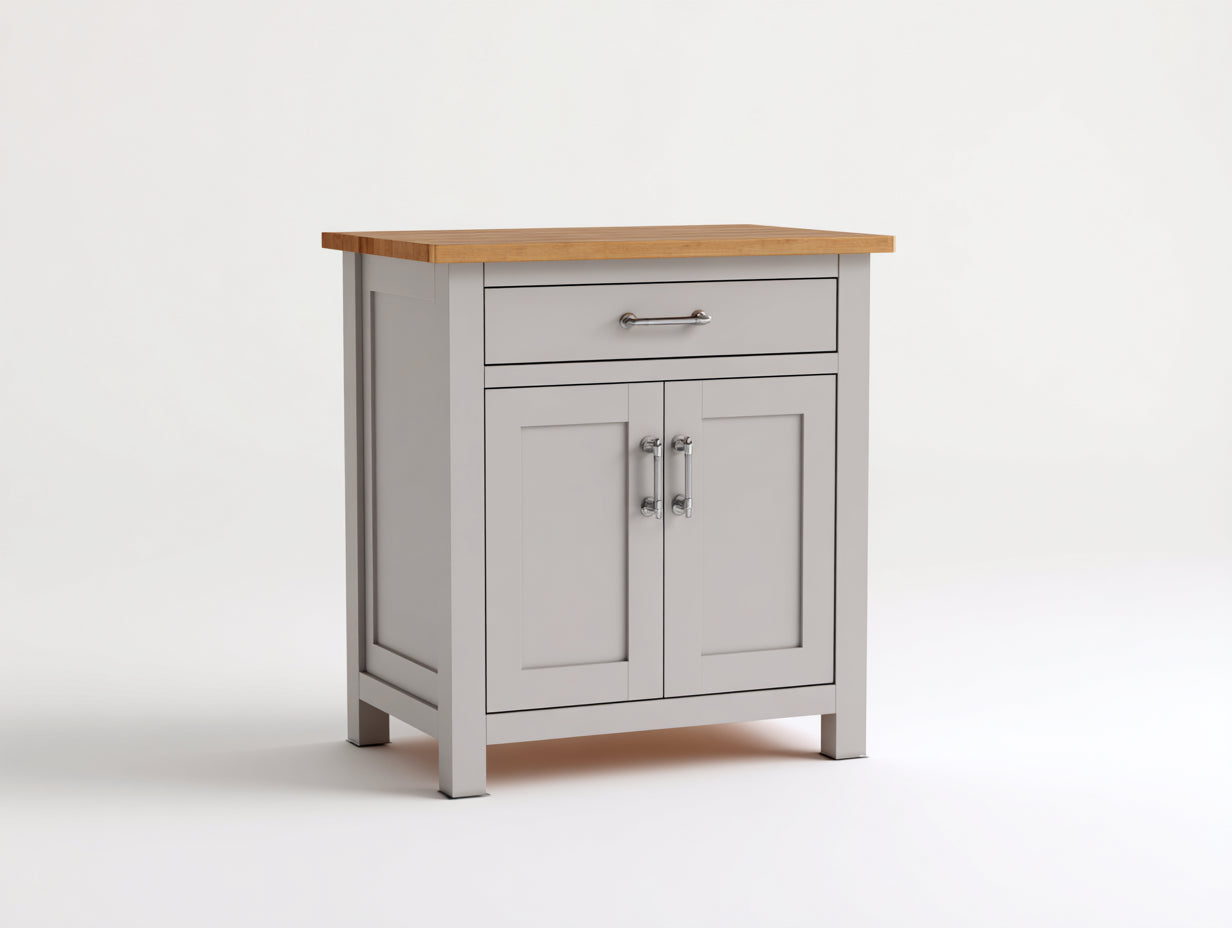 Buffet-MDF-bois-métal-78x40x92 cm-gris clair-naturel-style classique