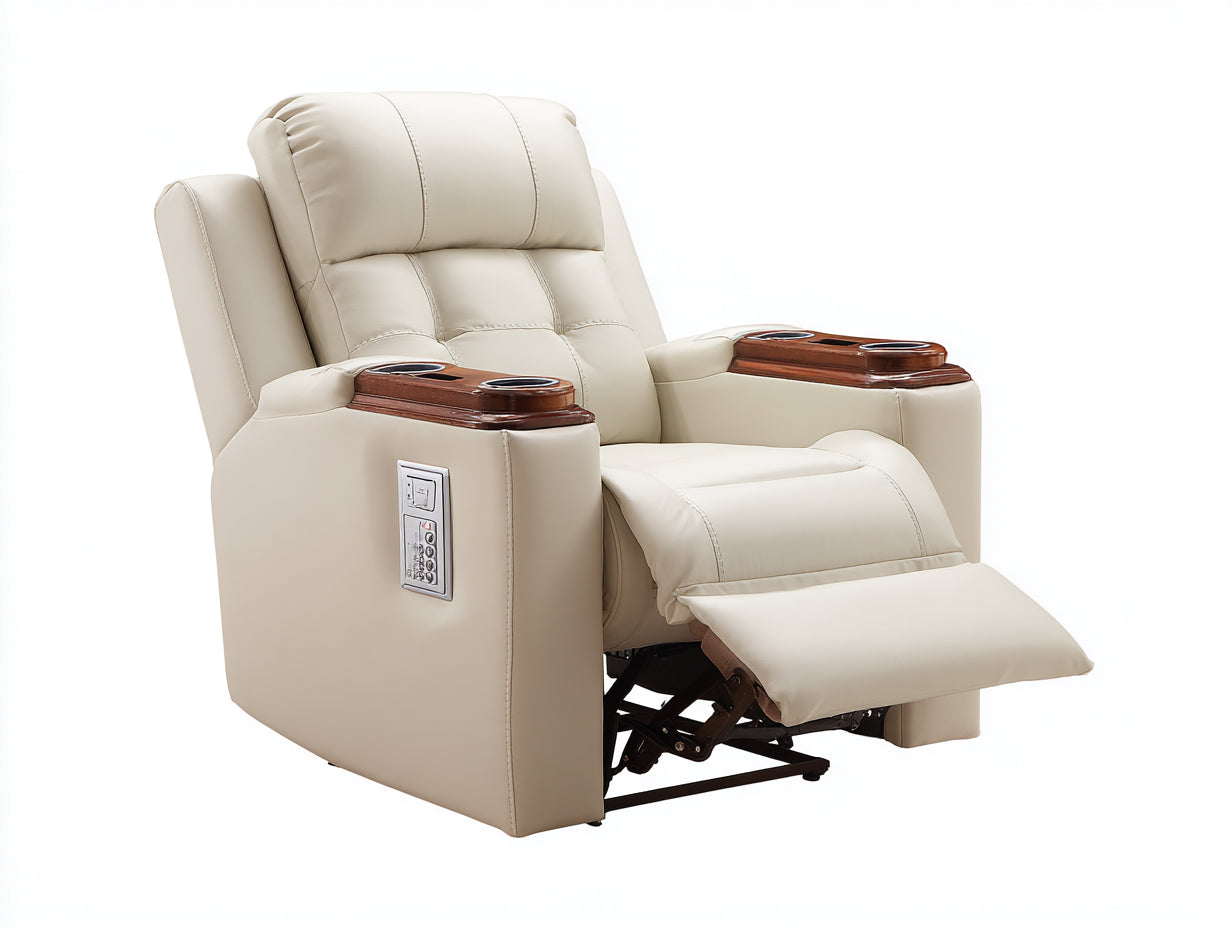 Fauteuil relax-Cuir synthétique-108x94x104 cm-beige-marron-style contemporain