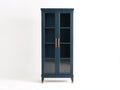 Vitrine-Bois-Verre-92x35x167 cm-bleu nuit-marron-style moderne