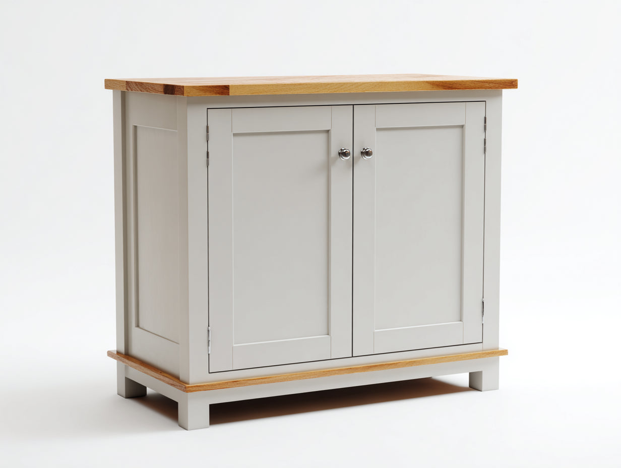 Buffet-MDF-bois-métal-100x40x85 cm-blanc cassé-naturel-style campagne