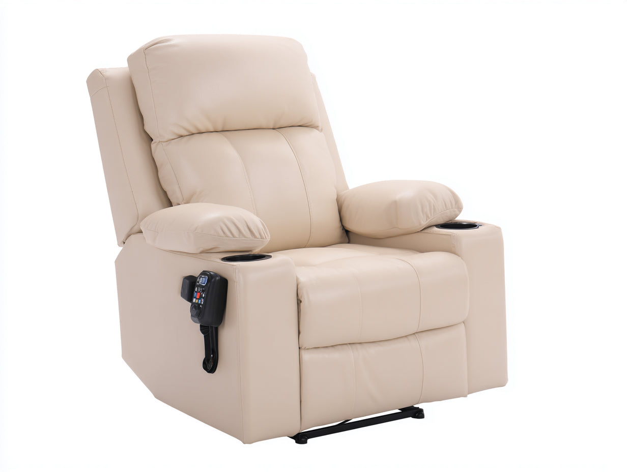 Fauteuil relax-Cuir synthétique-93x89x107 cm-Beige-Contemporain