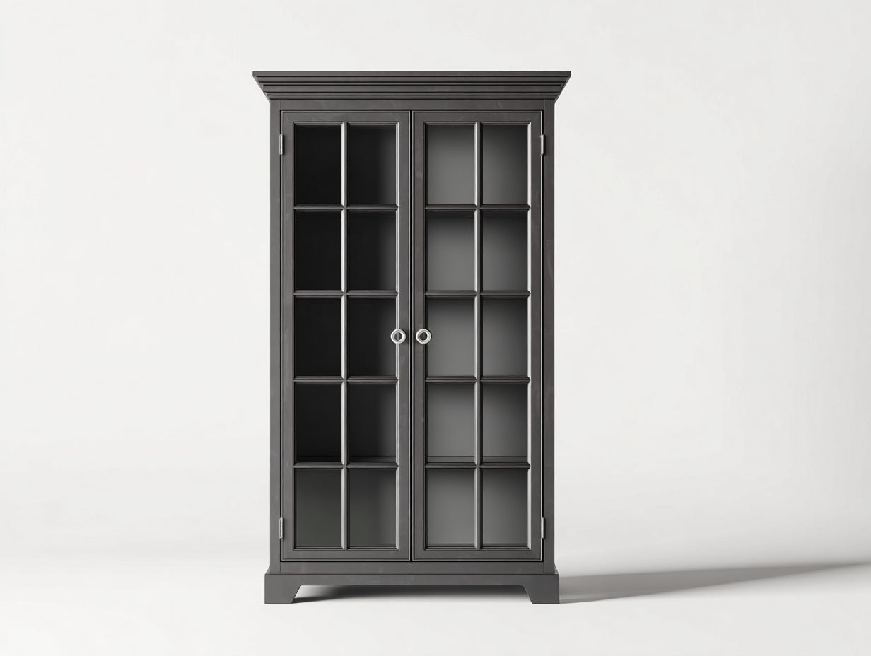Vitrine - bois-verre - 92x42x188 cm - gris foncé - classique