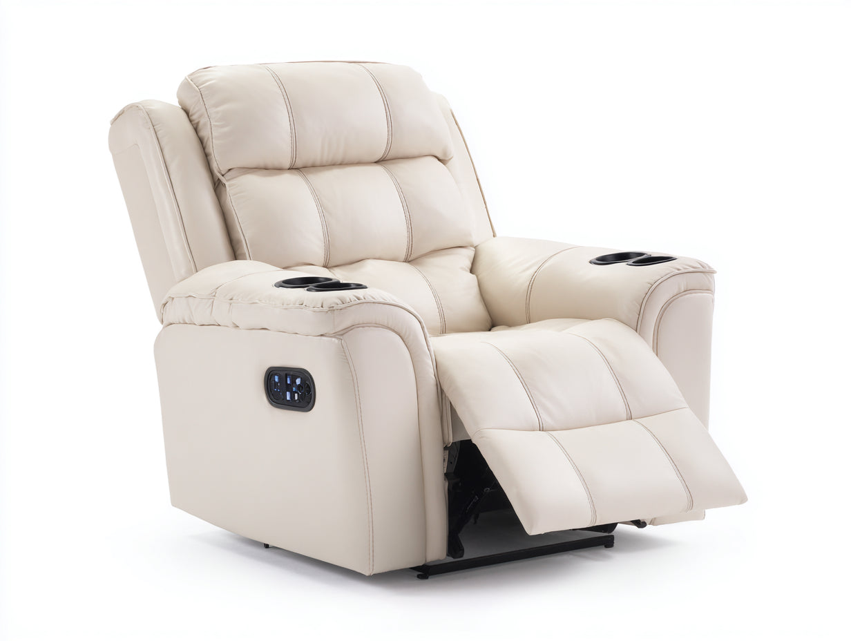 Fauteuil relax-Cuir synthétique-104x91x106 cm-beige-style moderne