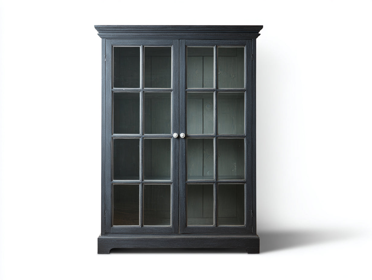 Vitrine-Bois-Verre-110x39x168 cm-gris noir-style classique