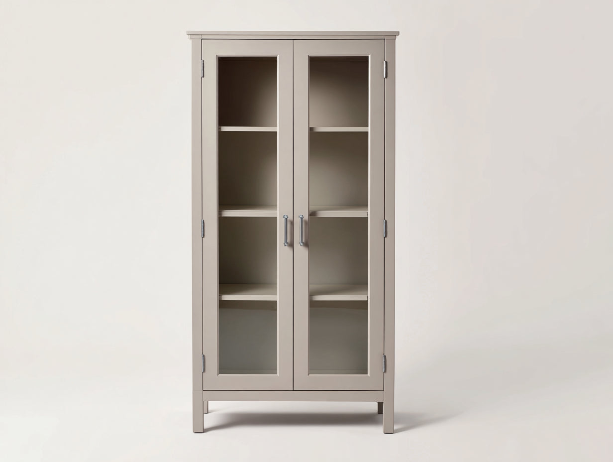 Vitrine-Bois-Verre-78x32x168 cm-beige-style classique