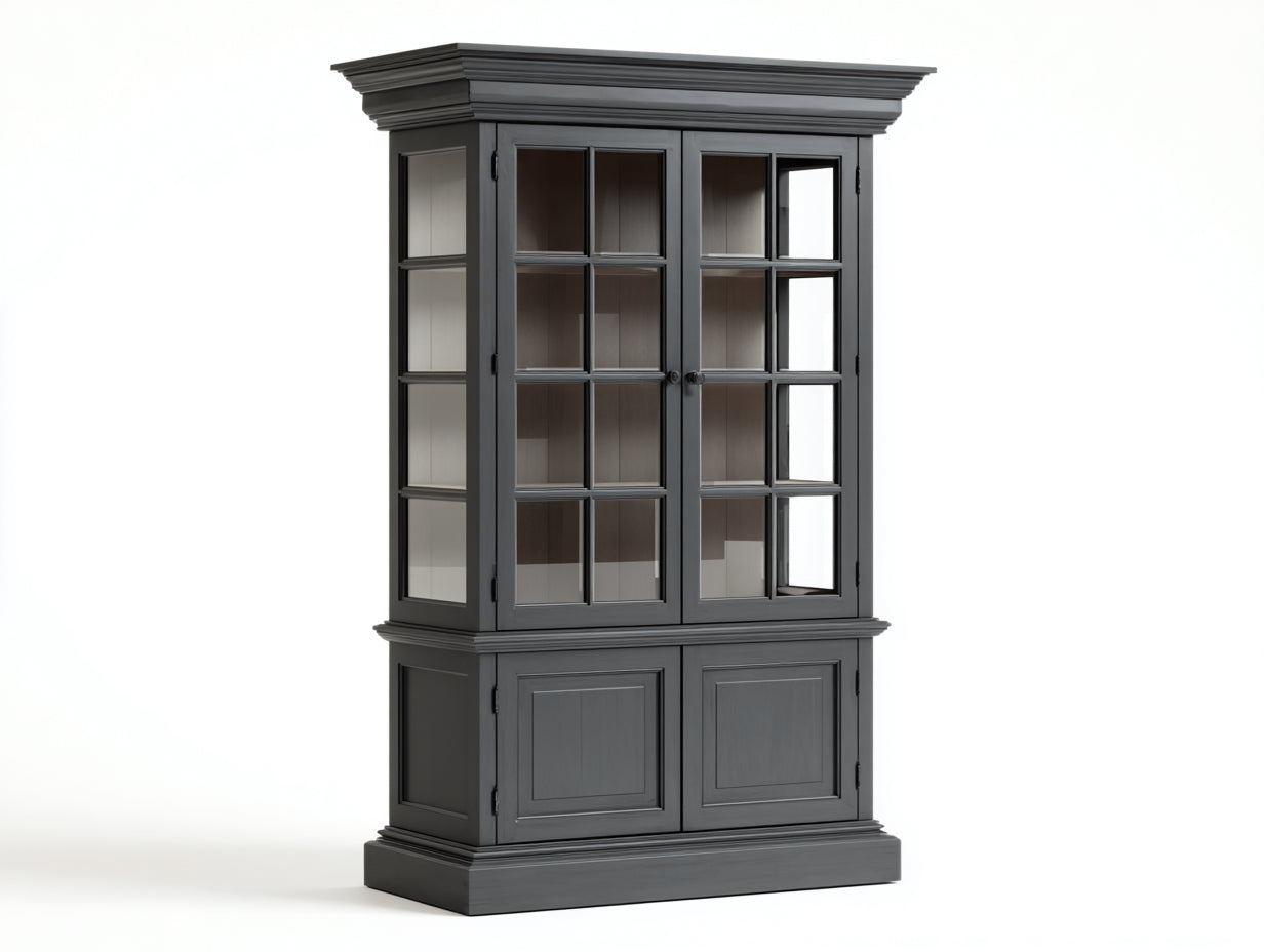 Vitrine - bois-verre - 136x45x205 cm - gris anthracite - classique