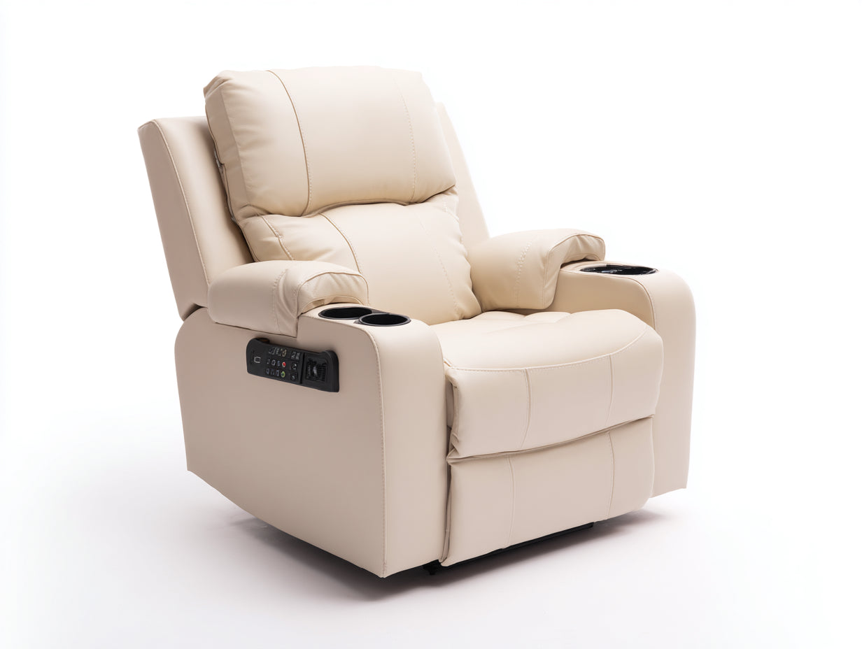Fauteuil relax-Cuir synthétique-95x91x109 cm-Beige-Moderne