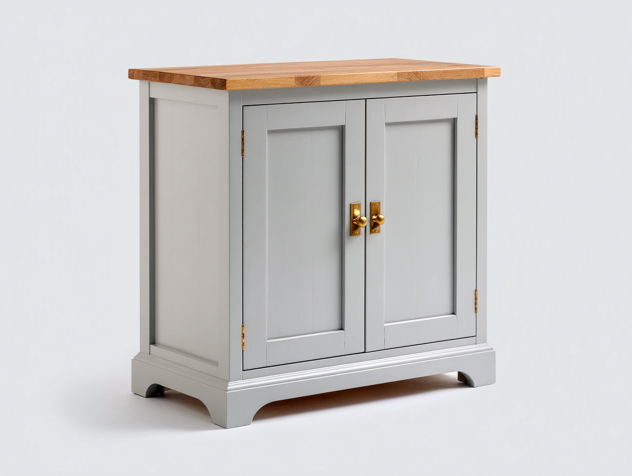 Buffet-MDF-bois-métal-104x48x87 cm-gris perle-naturel-style traditionnel